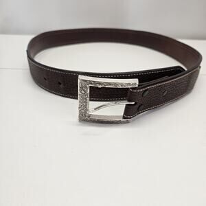 Rafter E Leather Belt Aztec Southwest Western Vintage Brown Unisex Size 36